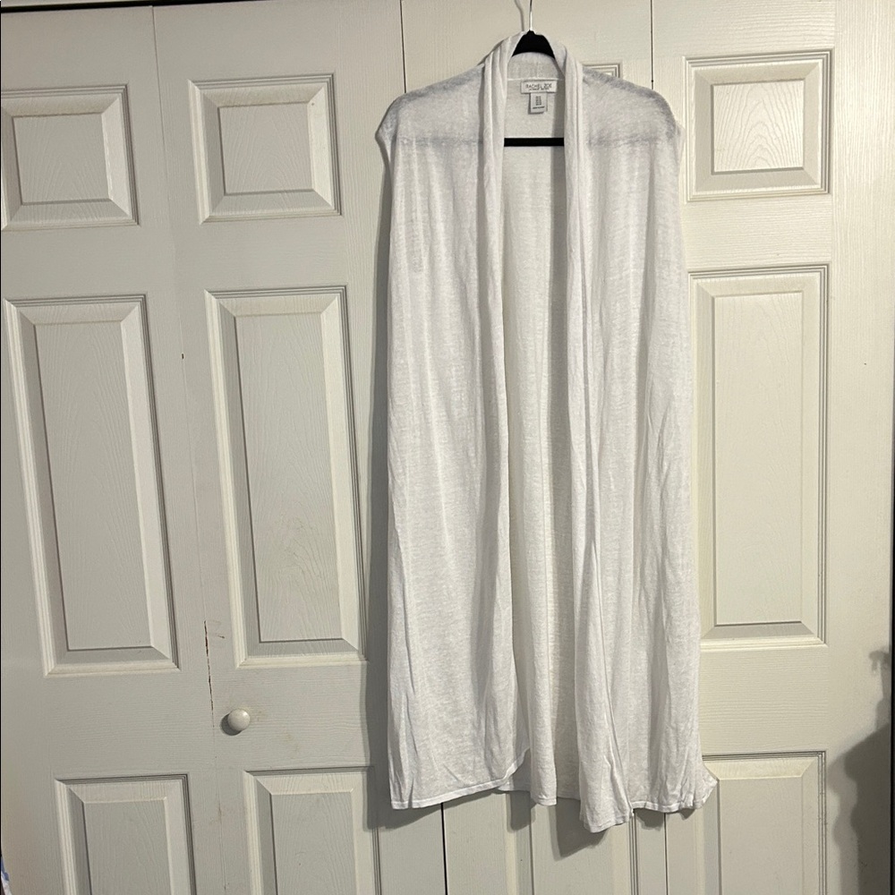 RACHEL ZOE 1X White Sleeveless Linen Blend Duster Cardigan Sweater Lightweight